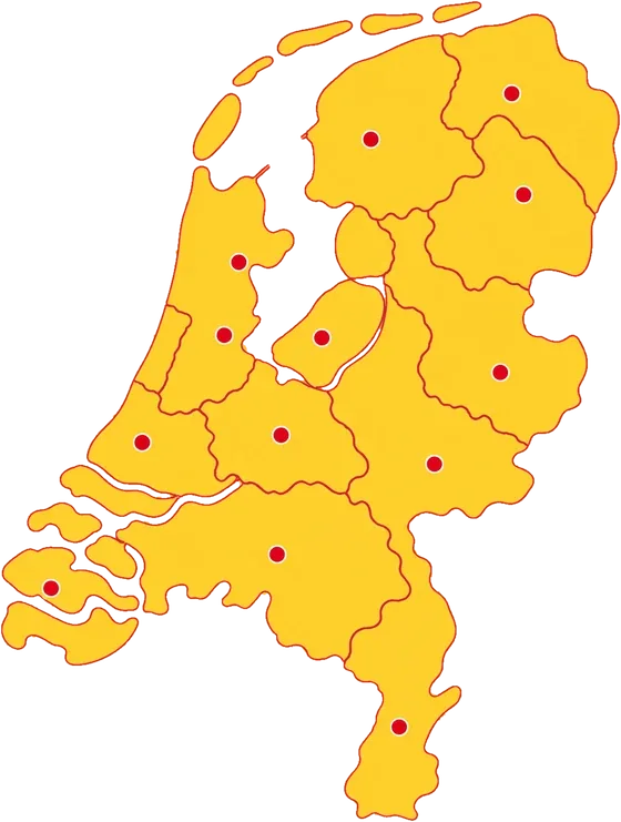 Kaart van Nederland: Poffertjes and More komt met de foodtruck in alle provincies, met Zeeland, Noord-Brabant en Limburg als vaste regio